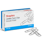 Staples Smooth Jumbo Paper Clips, Silver, 100 Clips/Pack (A7026600A)