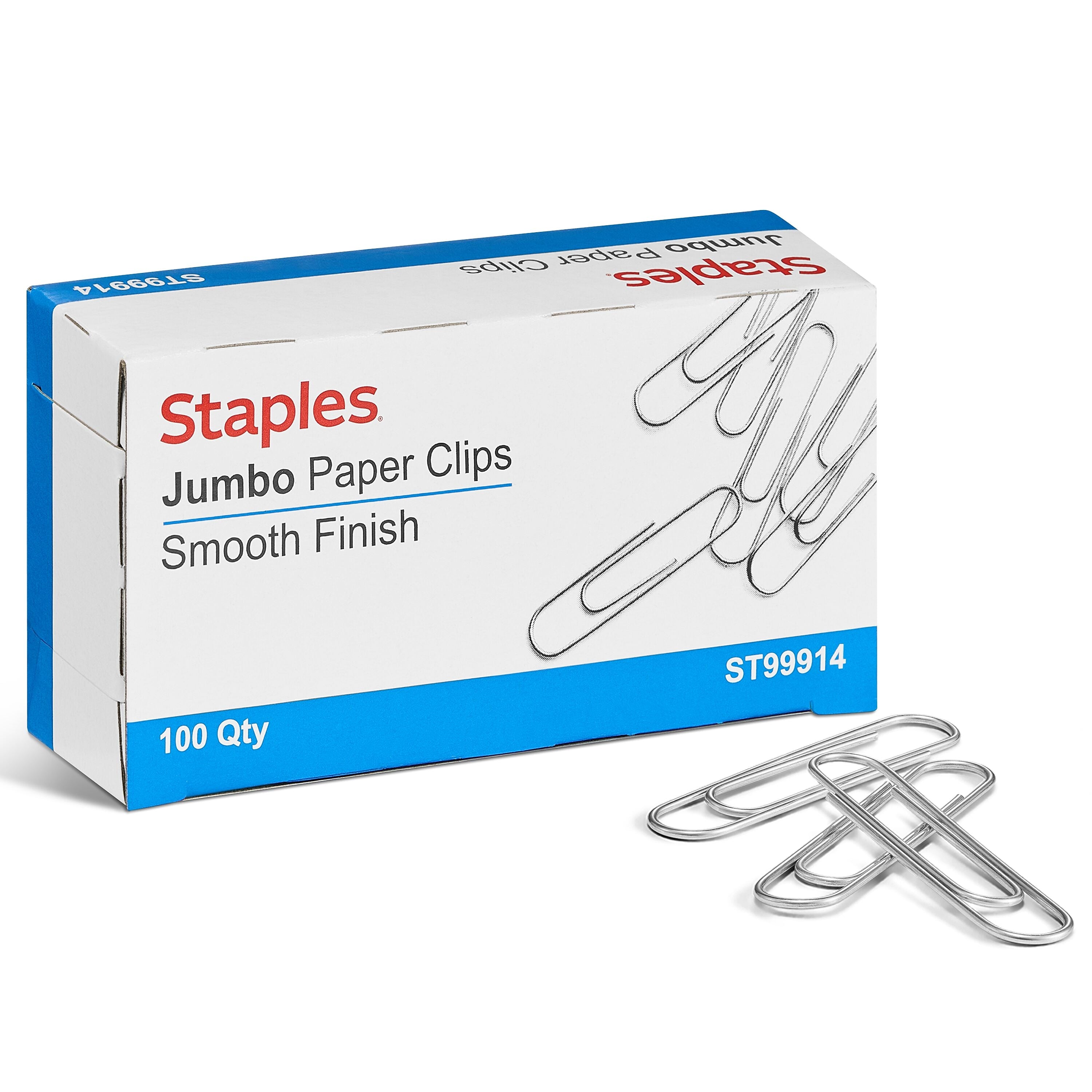 Staples Smooth Jumbo Paper Clips, Silver, 100 Clips/Pack (A7026600A)