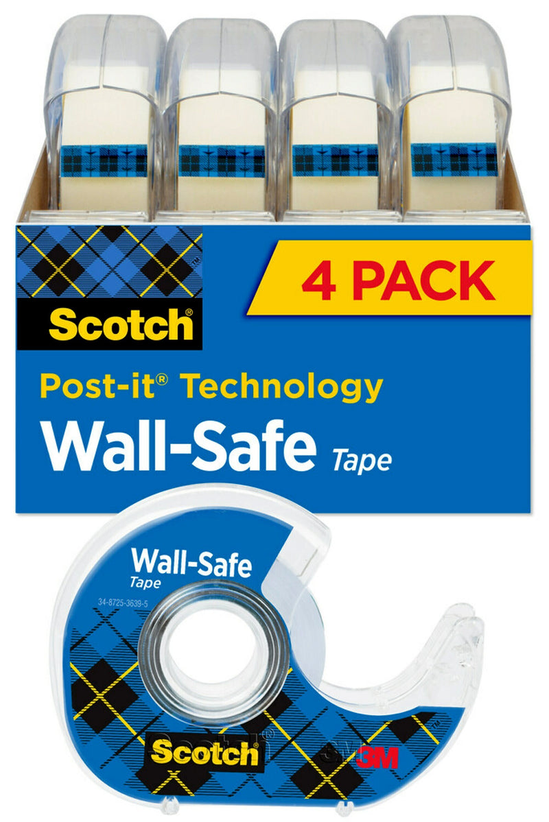 Scotch Wall-Safe Transparent Clear Tape Refill, 0.75" x 18.05 yds., 1" Core, 4 Rolls/Pack (4183)