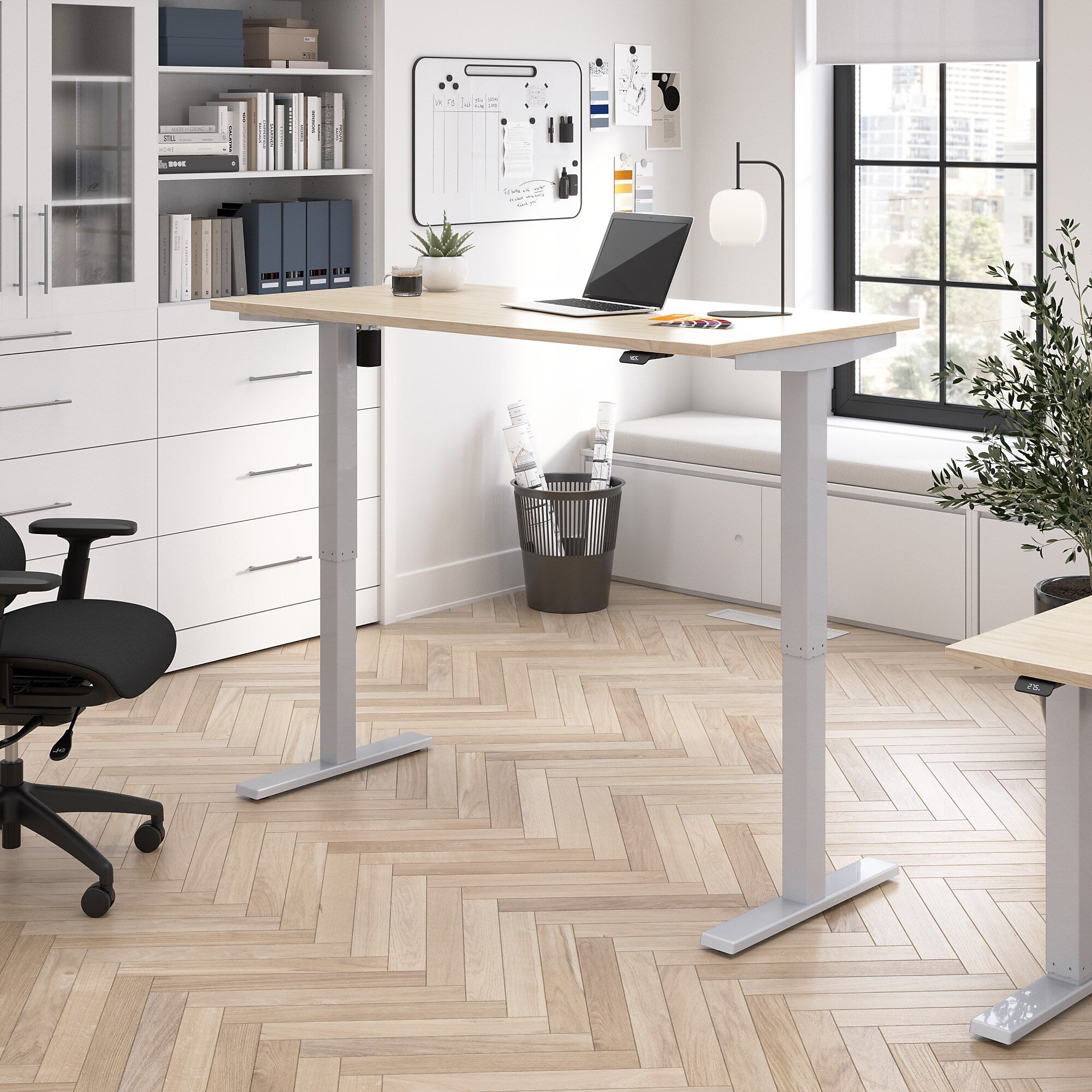 Bush Business Furniture Move 40 Series 60"W Electric Adjustable Standing Desk, Natural Elm/Cool Gray Metallic (M4S6030NESK)