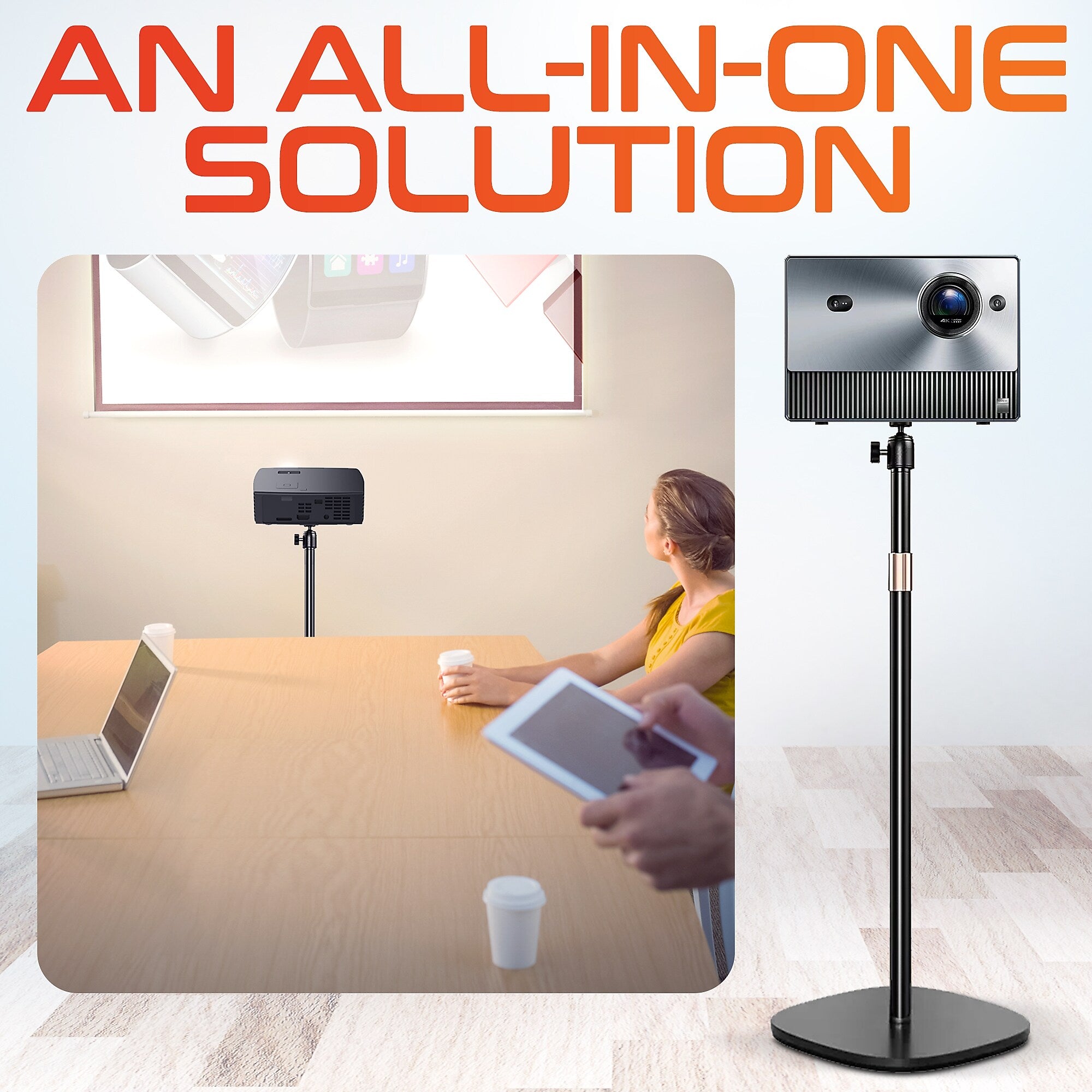 Delton 190S Tilt/Rotate Floor Projector Stand with Height Adjustable 33" - 47", Black (DPS190S)