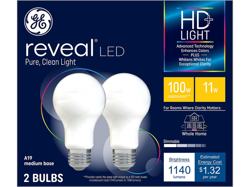 GE Reveal HD+ 11 Watt White LED General-Purpose Bulb, 2/Pack (46657)