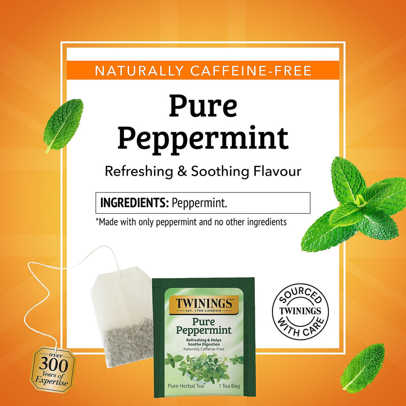 Twinings Decaf Pure Peppermint Herbal Tea Bags, 3.53 oz., 50/Box (TNA53650)