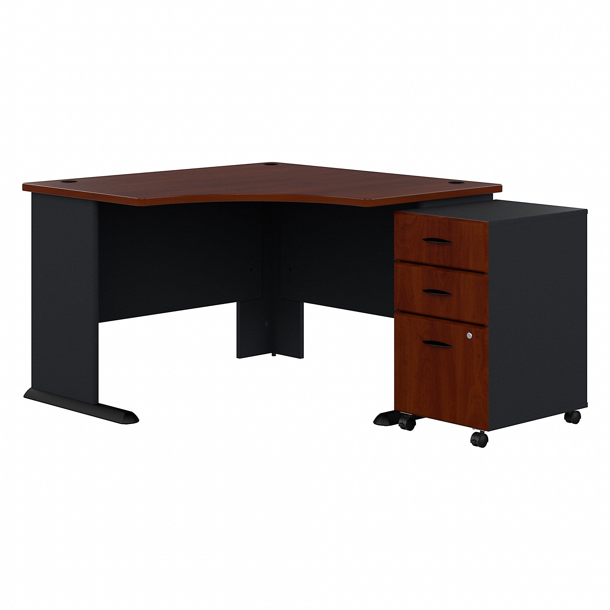 Bush Business Furniture Cubix 48"W Corner Desk with Mobile File Cabinet, Hansen Cherry/Galaxy (SRA035HCSU)