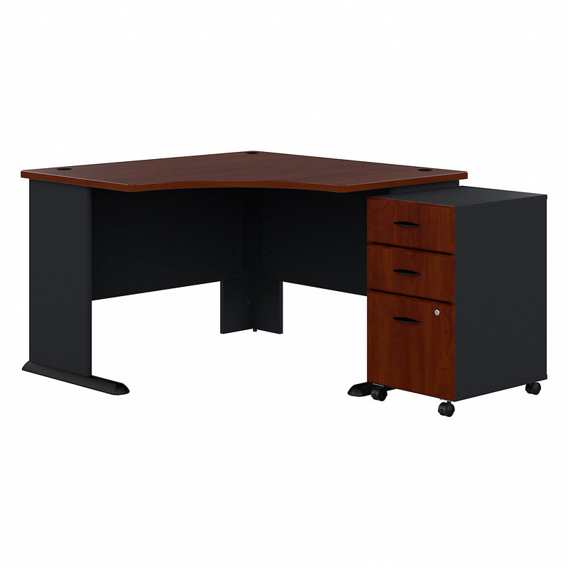 Bush Business Furniture Cubix 48"W Corner Desk with Mobile File Cabinet, Hansen Cherry/Galaxy (SRA035HCSU)