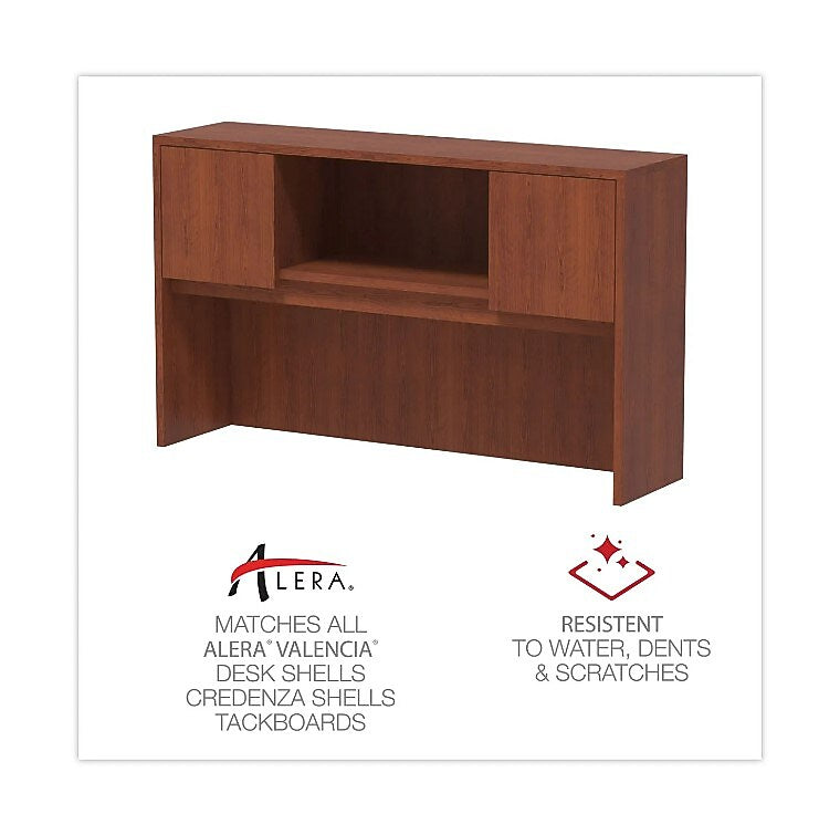 Alera Valencia Series Hutch With Doors, 58 7/8w X 15d X 35 1/2h, Medium Cherry