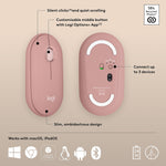 Logitech Pebble 2 M350s Wireless Ambidextrous Optical Mouse, Tonal Rose (910-007023)