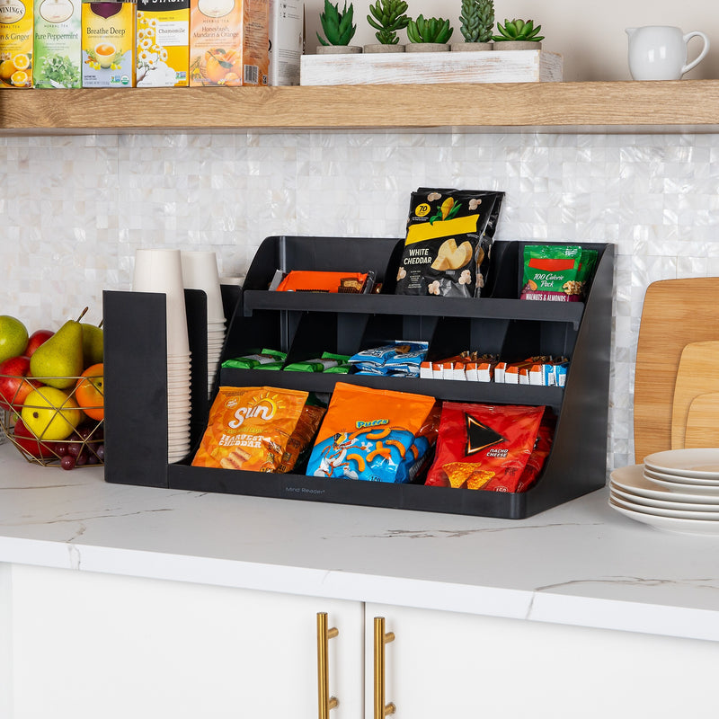 Mind Reader 14 Compartment Plastic Cup and Condiments Countertop Organizer, Black (COMORG2-BLK)