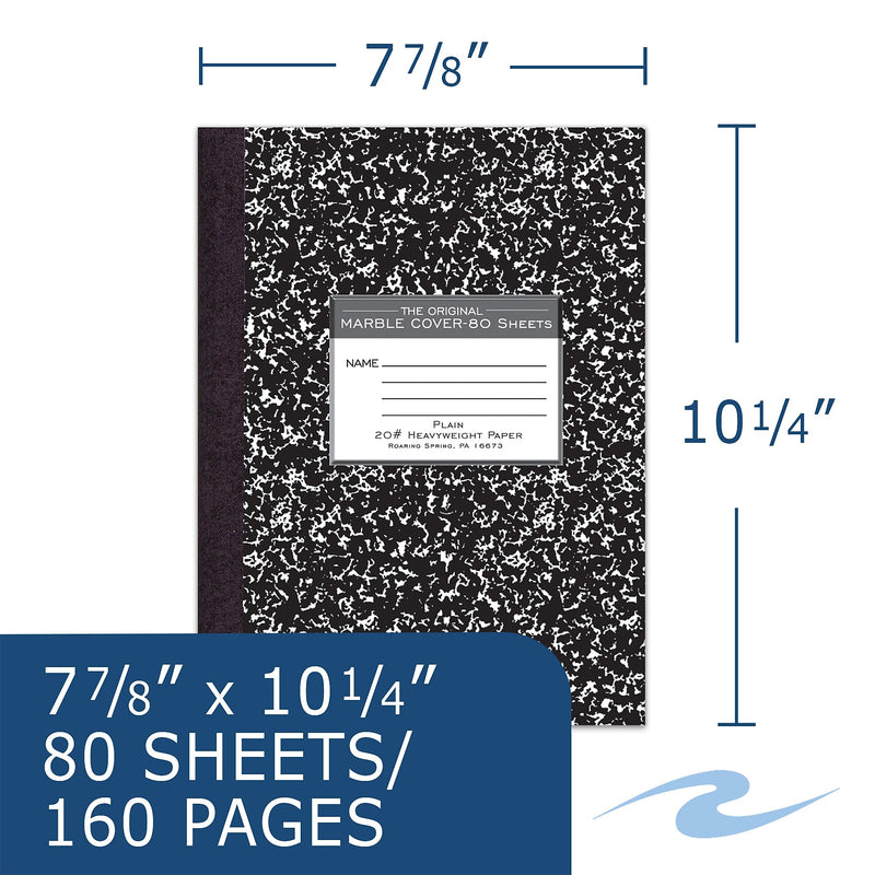 Roaring Spring Paper Products Signature Composition Notebooks, 7.88" x 10.25", 80 Sheets, Black, 24/Case (77479CS)