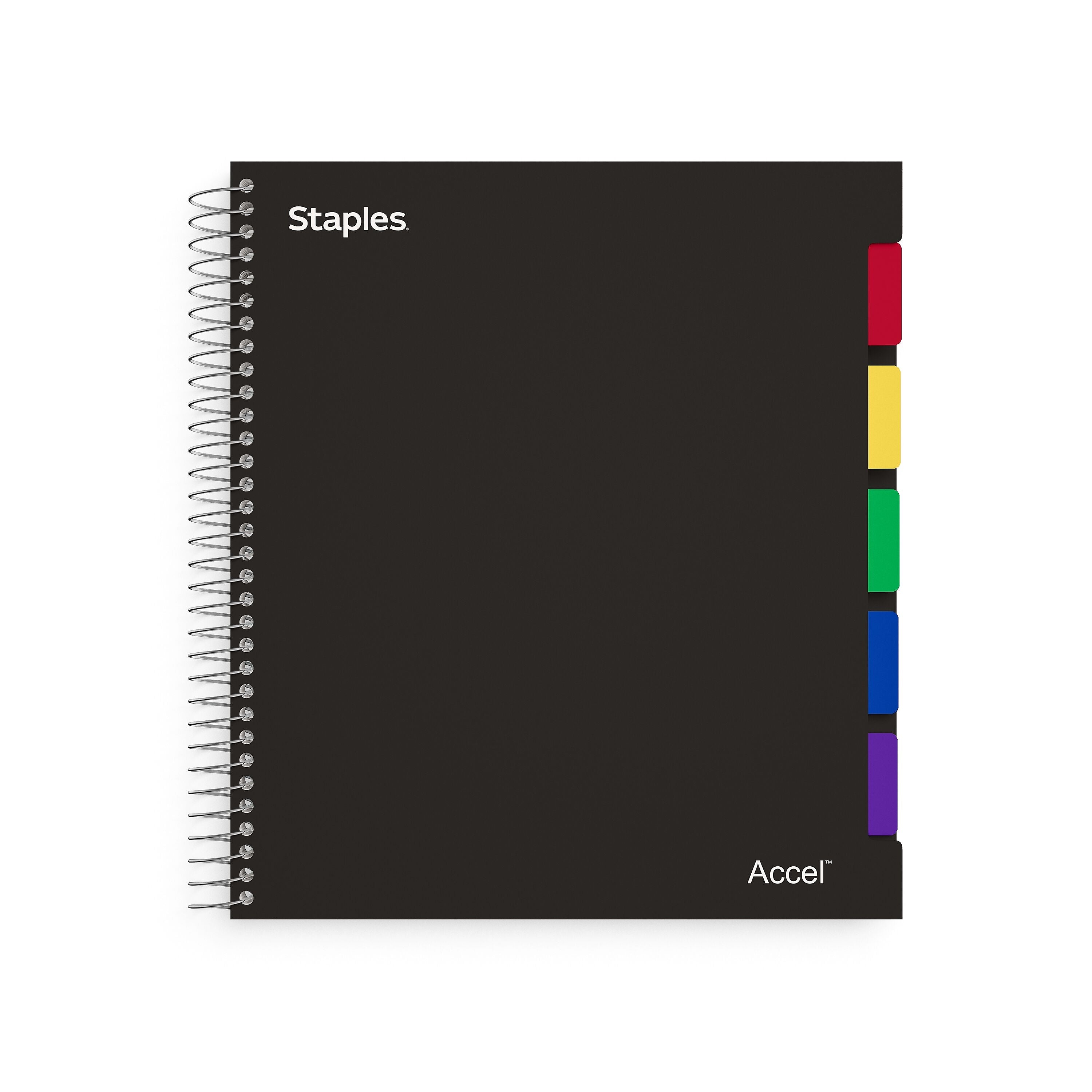 Staples Premium 5-Subject Subject Notebook, 8.5" x 11", College Ruled, 150 Sheets, Black (ST24430D)