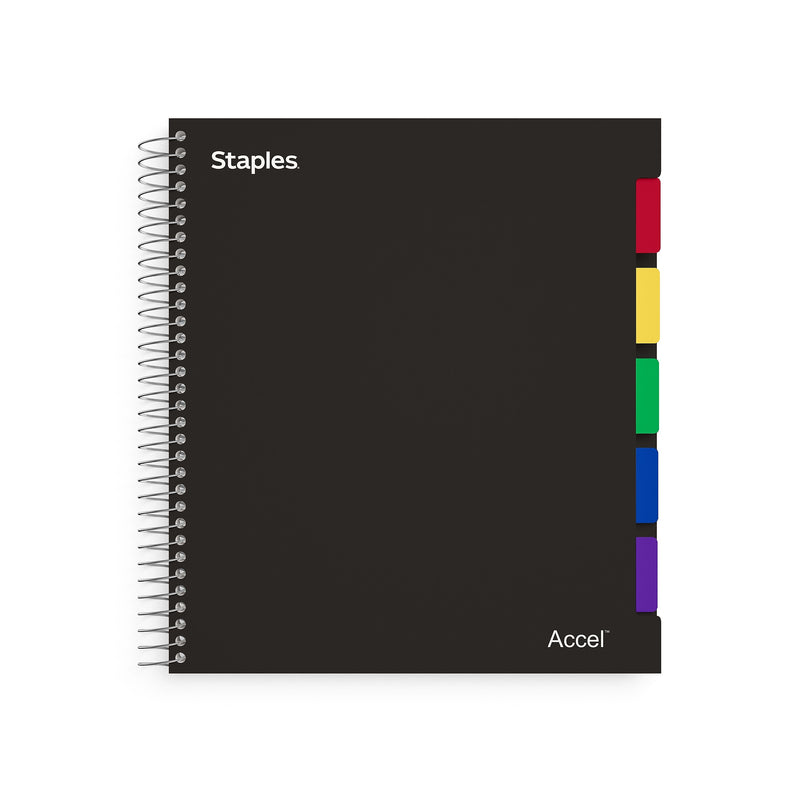 Staples Premium 5-Subject Subject Notebook, 8.5" x 11", College Ruled, 150 Sheets, Black (ST24430D)