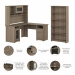 Bush Furniture Cabot 60"W L-Shaped Desk with Hutch and 5-Shelf Bookcase, Ash Gray (CAB011AG)