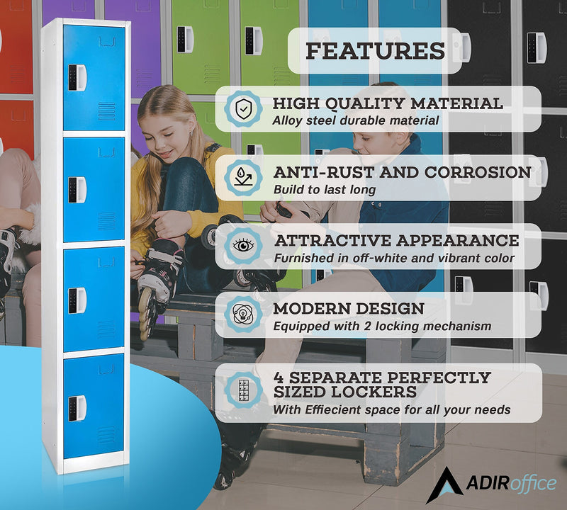 AdirOffice 72"H 4-Tier Blue Storage Locker (ADI629-204-BLU-DL)