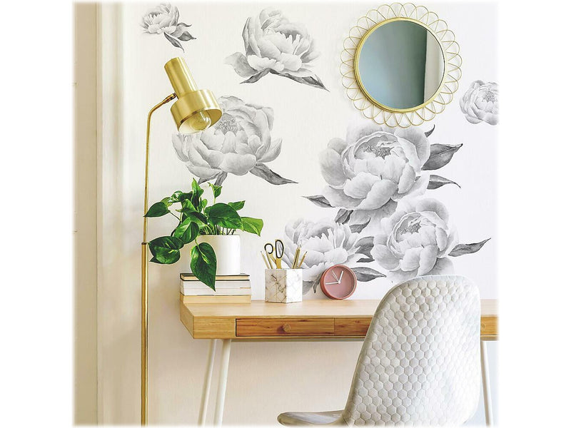 RoomMates Black Peonies Contemporary Wall Decal Set, Botanical (RMK4413GM)