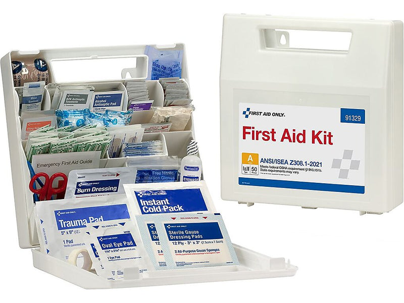 First Aid Only Plastic First Aid Kit, ANSI 2021 Class A, 50 People, 184 Pieces (91329)
