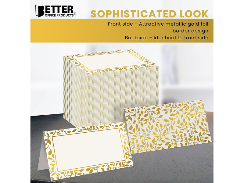 Better Office 2" x 3.5" White/Gold Table Tent Place Card, 100/Pack (64645-100PK)