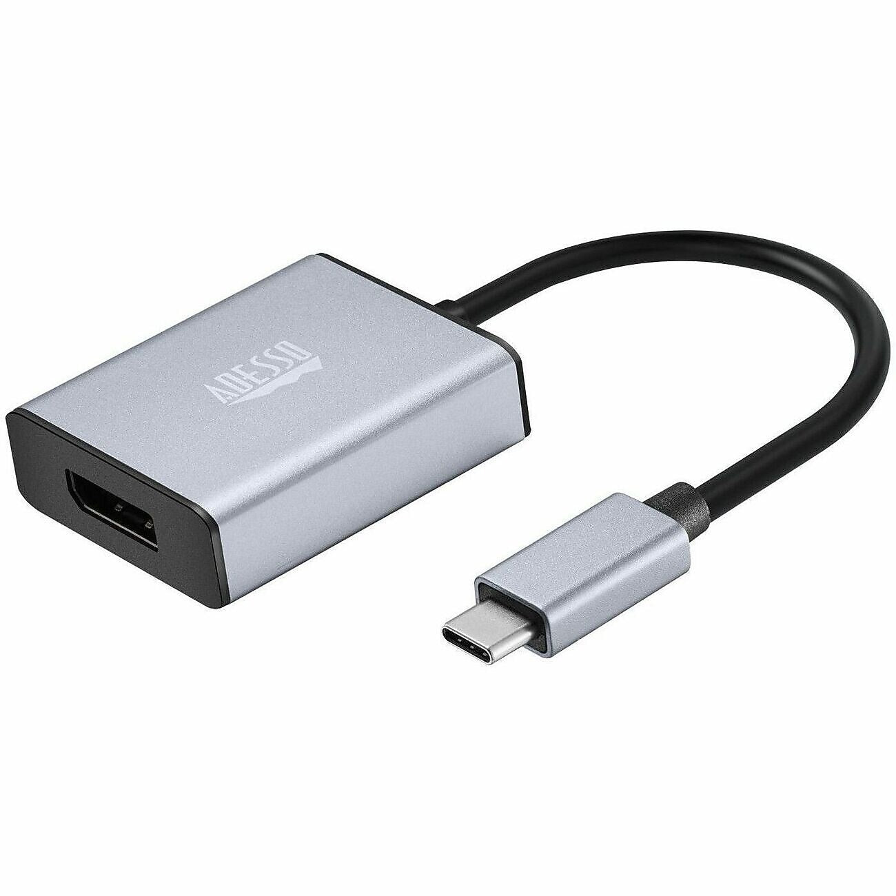 Adesso CyberHub 5030 USB-C to Display Port Digital Audio/Video Adapter, Male to Female, Black/Silver (AUH-5030)