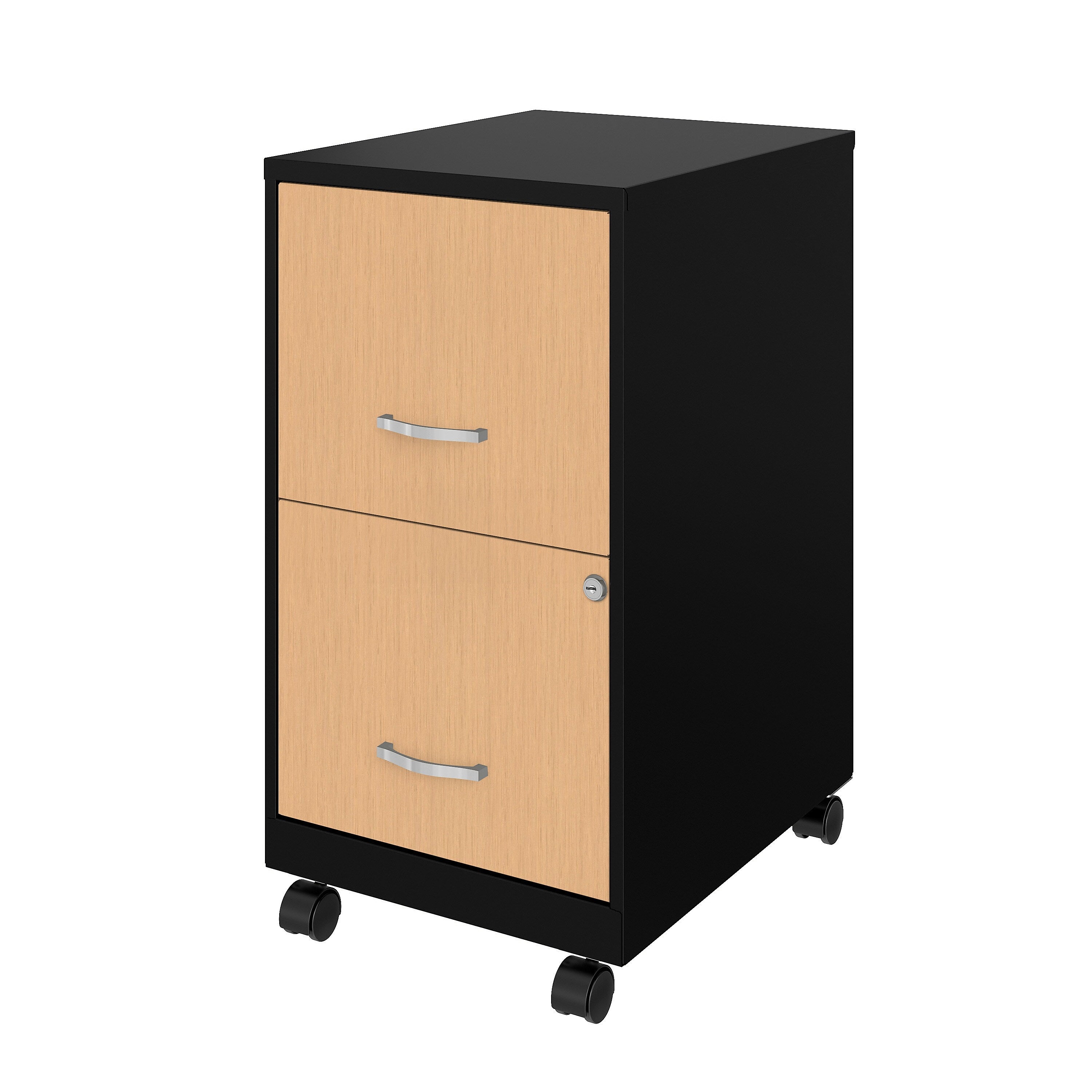 Space Solutions 2-Drawer Mobile File Cabinet, Letter Size, Lockable, 26.7"H x 14.25"W x 18"D, Black/Platinum Oak (25855)
