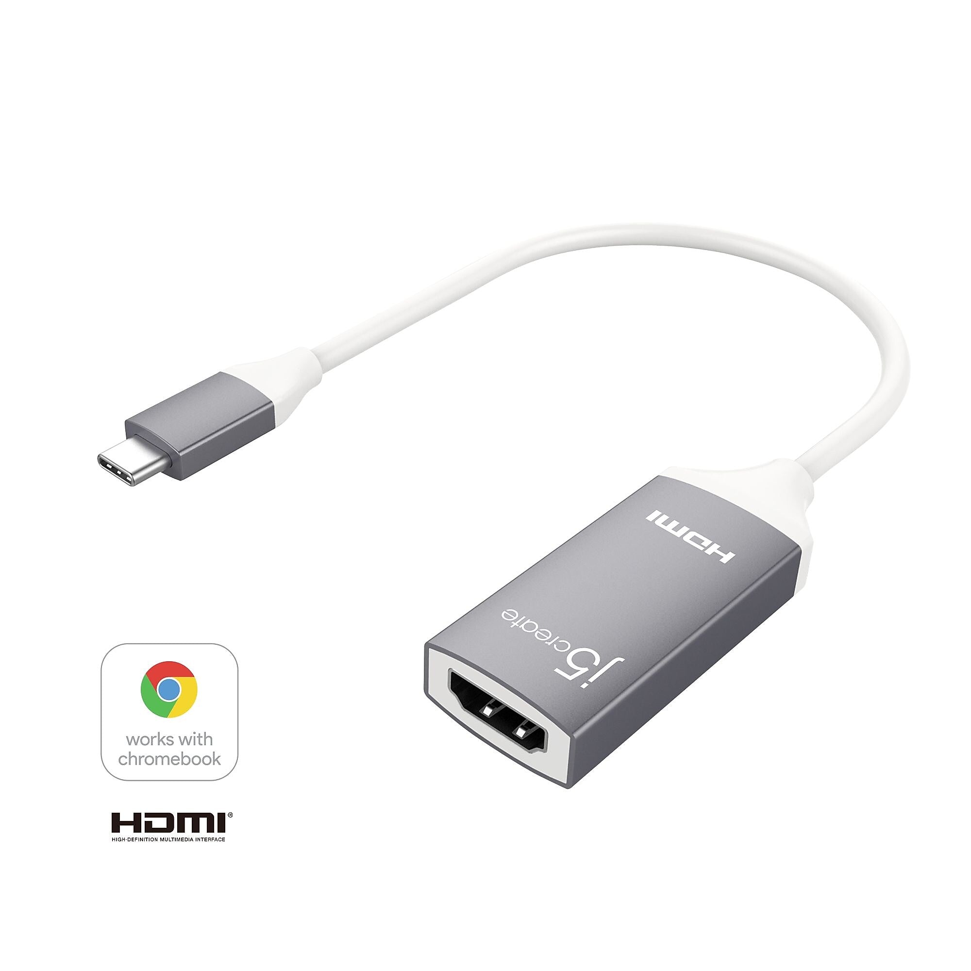 j5create USB-C to HDMI Adapter, M/F, White/Silver (JCA153US)