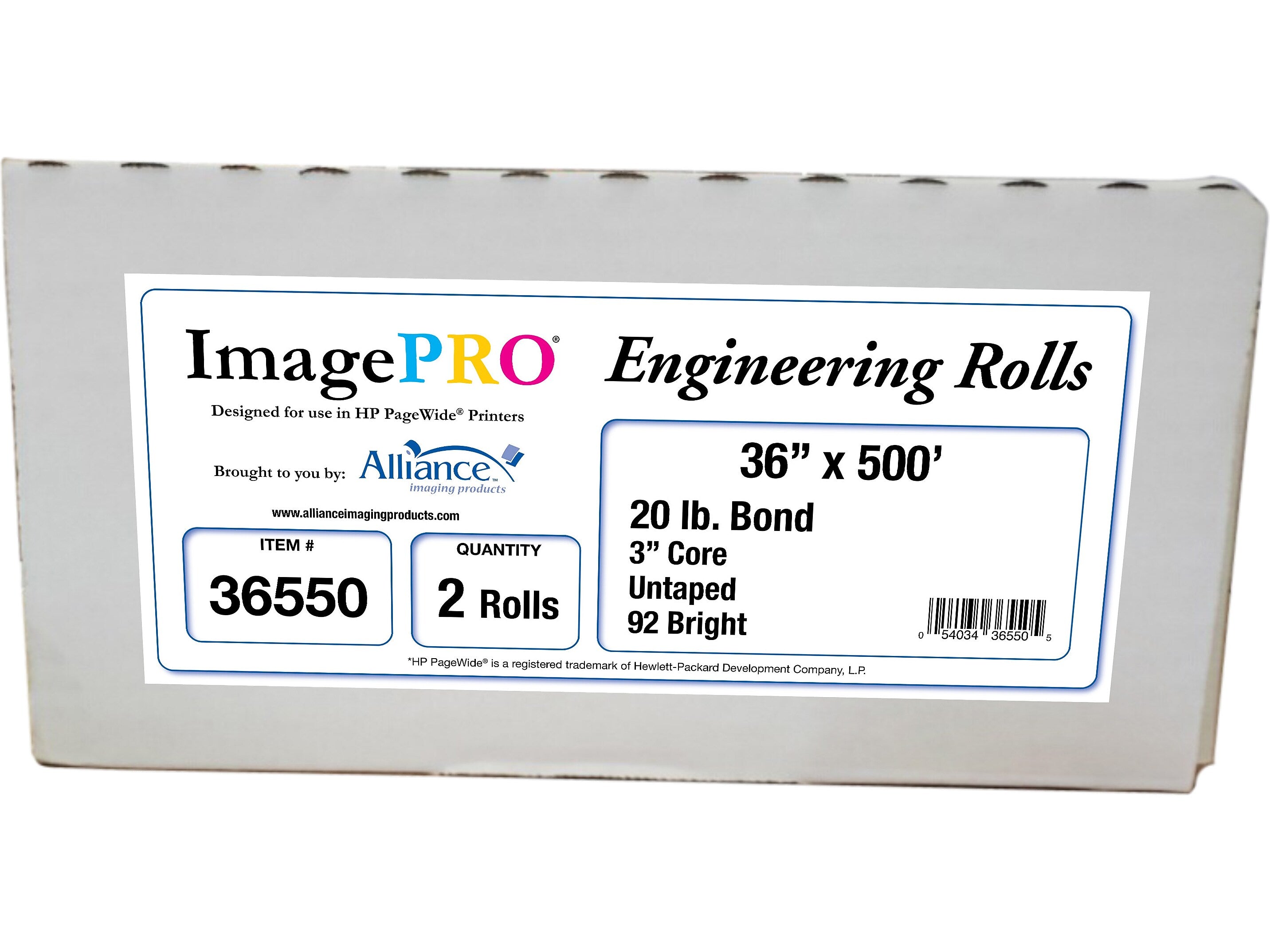 Alliance ImagePRO Wide Format Bond Paper Roll, 36" x 500', 2/Carton (36550)