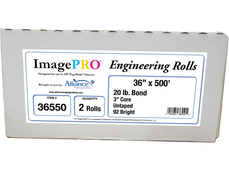 Alliance ImagePRO Wide Format Bond Paper Roll, 36" x 500', 2/Carton (36550)