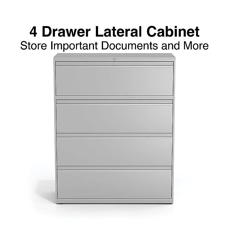 Alera 4-Drawer Lateral File Cabinet, Letter/Legal Size, Lockable, 52.5"H x 42"W x 18.63"D, Light Gray (ALEHLF4254LG)