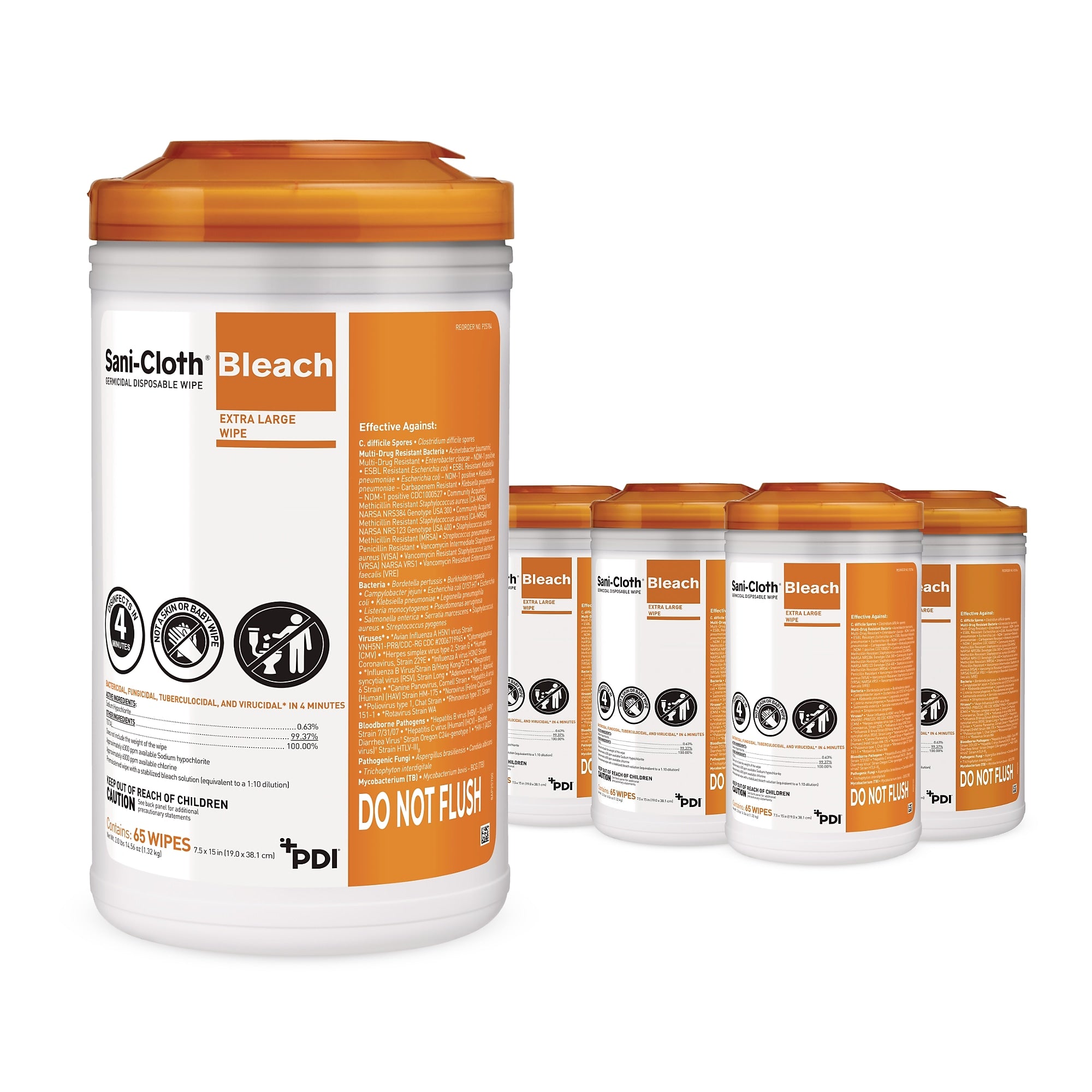 PDI Sani-Cloth Disinfecting Wipes, 65 Wipes/Container, 6/Carton (P25784CT)