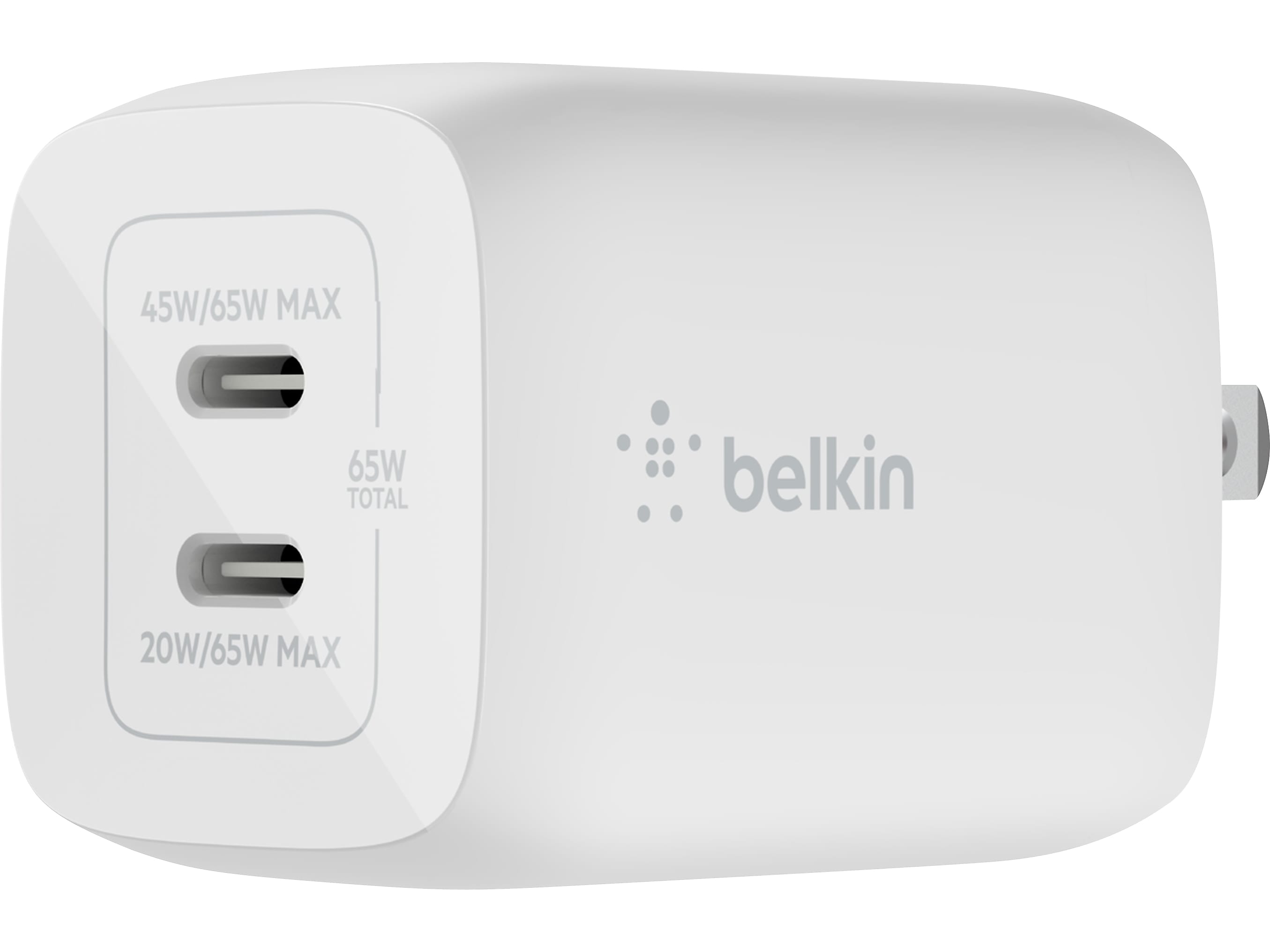 Belkin BoostCharge Pro GaN USB-C Wall Charger, 65W, White (WCH013DQWH)