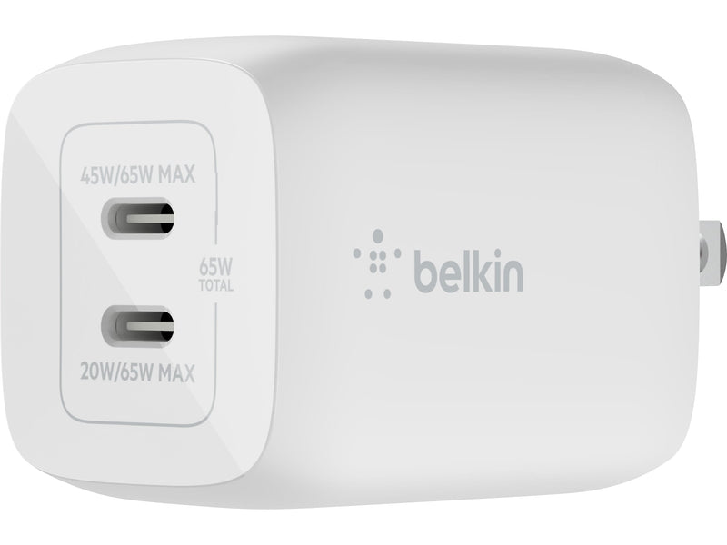 Belkin BoostCharge Pro GaN USB-C Wall Charger, 65W, White (WCH013DQWH)