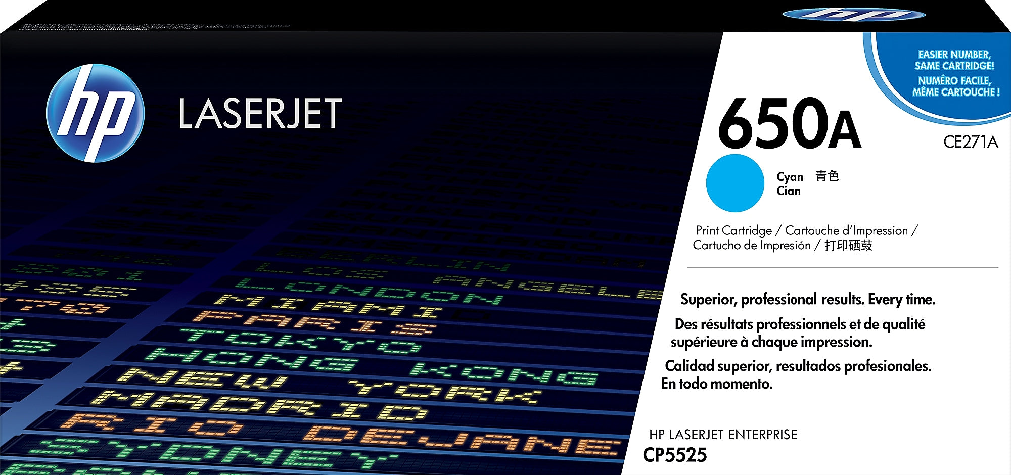 HP 650A Cyan Standard Yield Toner Cartridge, Prints Up to 15,000 Pages (CE271A)