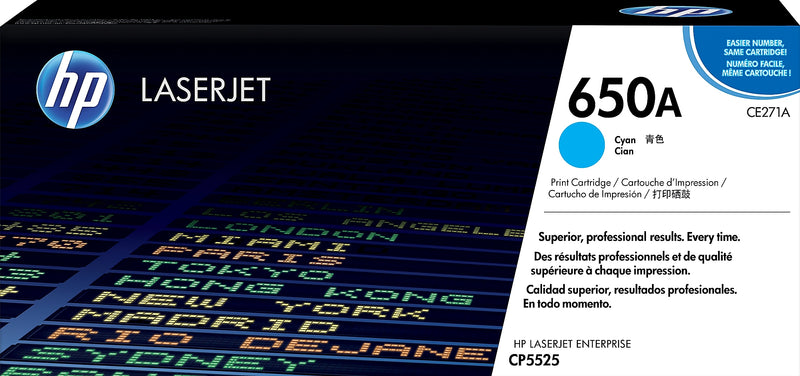 HP 650A Cyan Standard Yield Toner Cartridge, Prints Up to 15,000 Pages (CE271A)