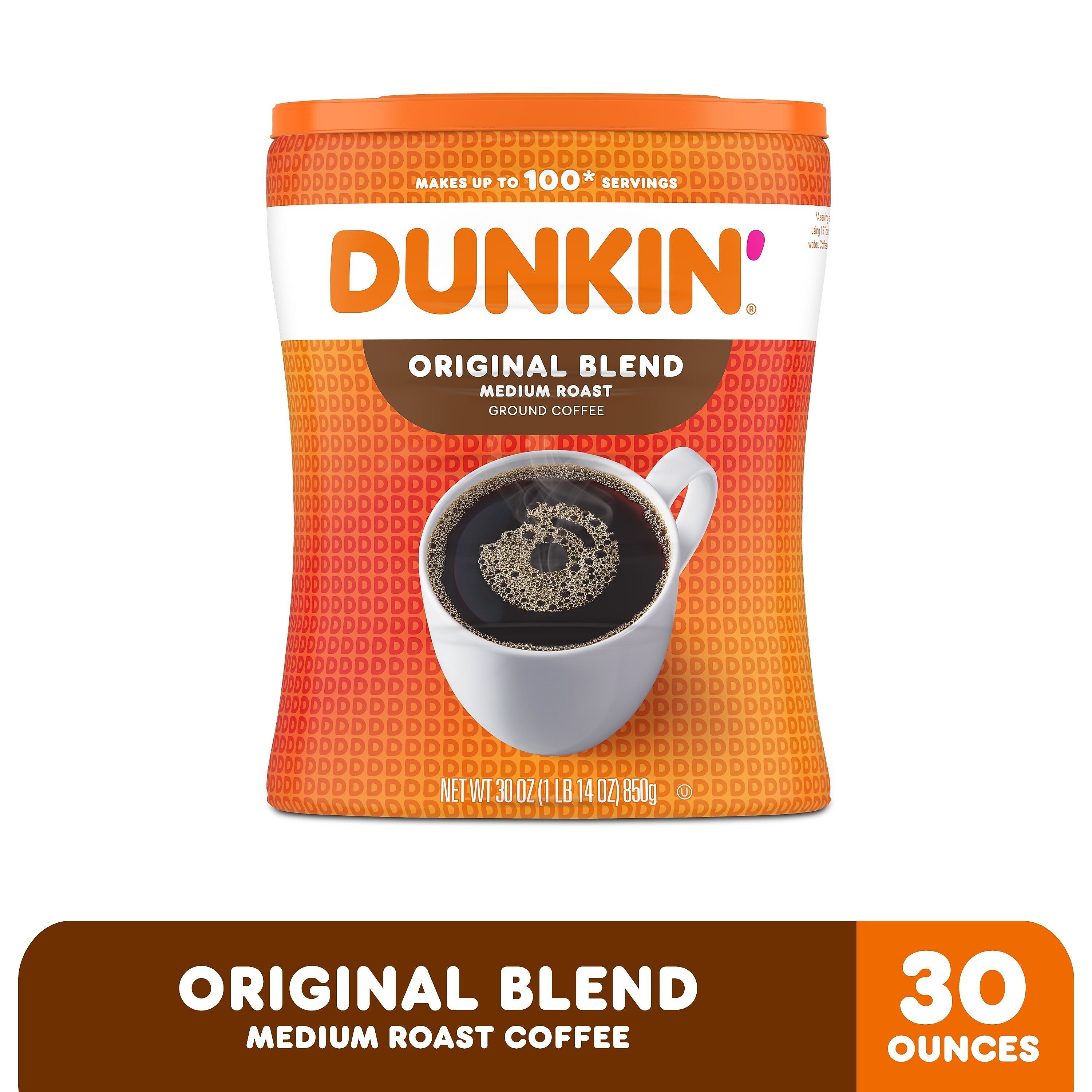 Dunkin' Original Blend Ground Coffee, Medium Roast, 30 oz. Canister (8133401102)