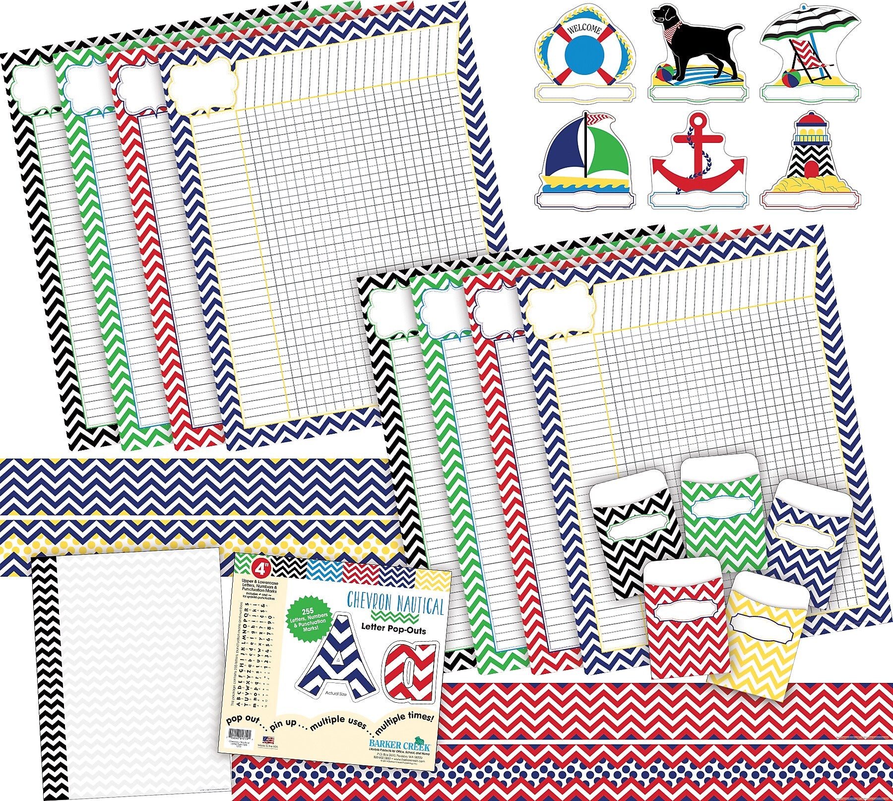 Barker Creek Nautical Chevron Calssroom Set, 403/Set (BCP3526)
