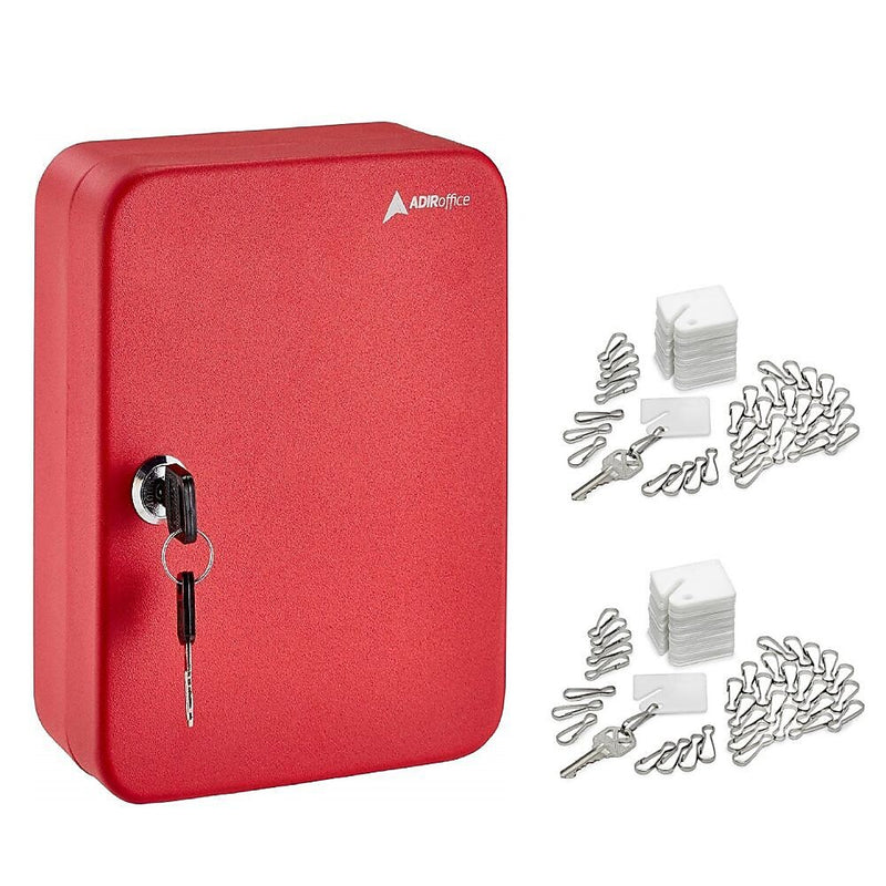 AdirOffice 48-Key Cabinet with Key Lock and Key Tags, Red (681-48-RED-PKG)