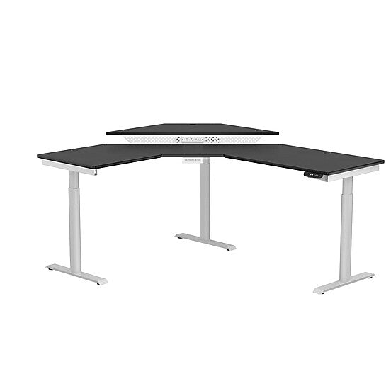 VersaDesk PowerLift 60"W Electric Corner Adjustable Standing Desk, Black/White (PLCSD6072-WB-APP)
