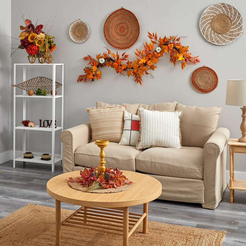 Nearly Natural 6' Assorted Autumn Maple Leaves, Pumpkins, Gourds, Berries and Pinecone Artificial Fall Garland (W1217)