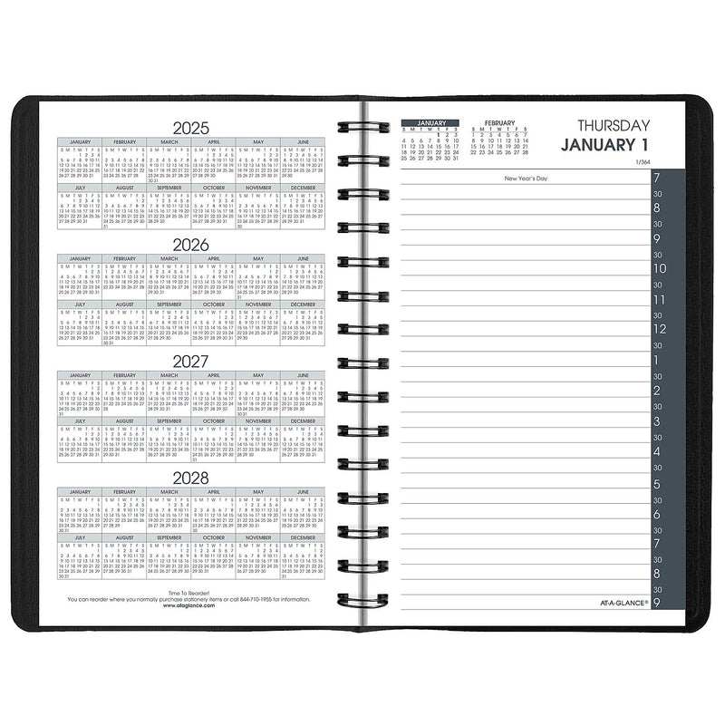 2026 AT-A-GLANCE My Day 5" x 8" Daily Appointment Book, Faux Leather Cover Black (70-207-05-26)