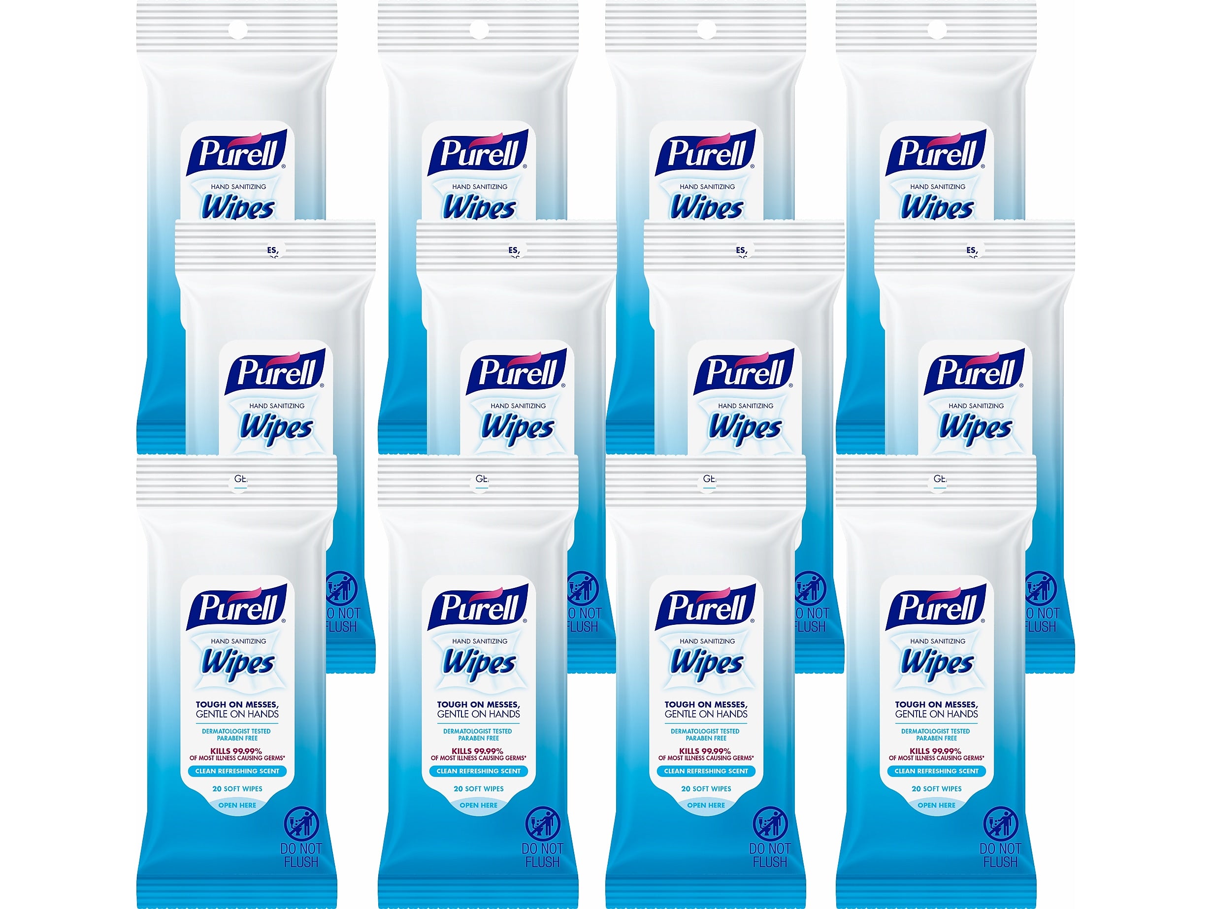 PURELL Hand Sanitizing Wipes, Clean Refreshing Scent, 20 Wipes/Pack, 12 Packs/Carton (9124-12-CMR)