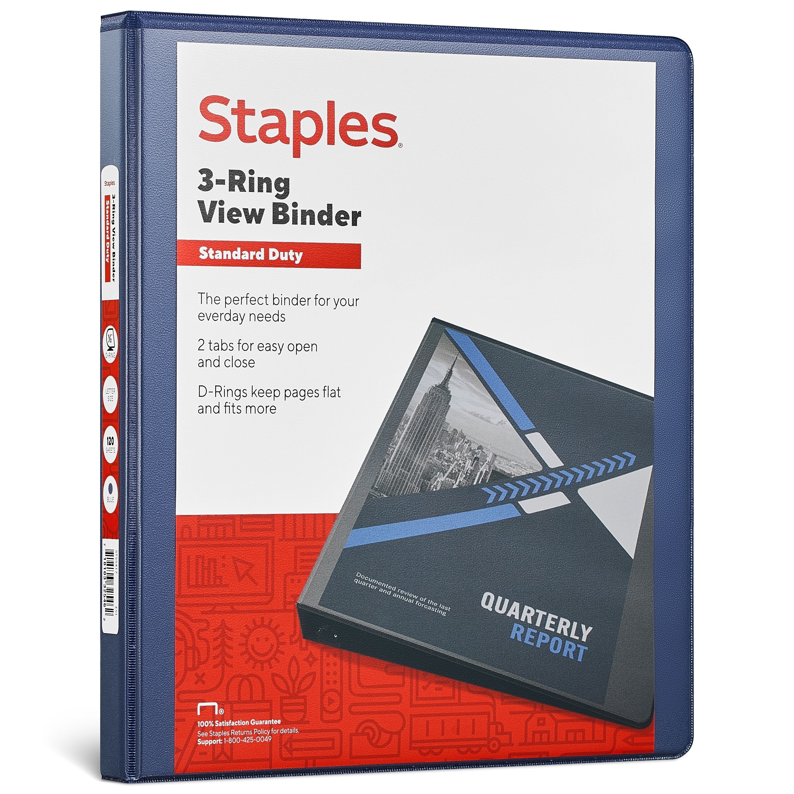 Staples 1/2" 3-Ring View Binder, D-Ring, Navy Blue (26427-CC)