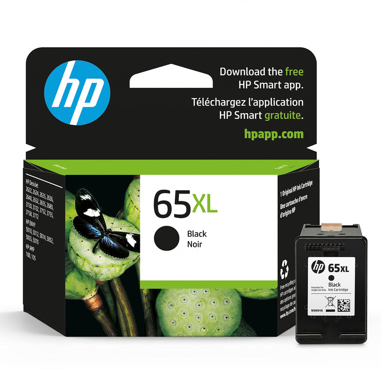 HP 65XL Black High Yield Ink Cartridge, Prints up to 300 Pages (N9K04AN#140)
