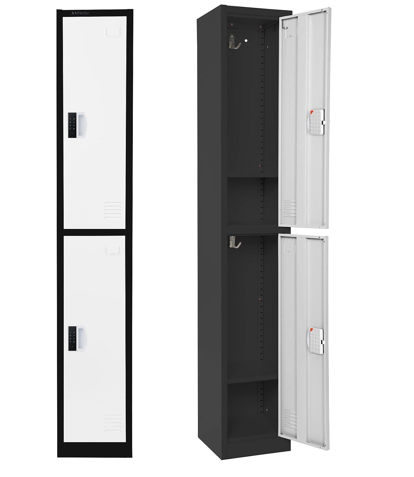 AdirOffice 72"H 2-Tier Black/White Storage Locker (ADI629-202-B-W-DL)