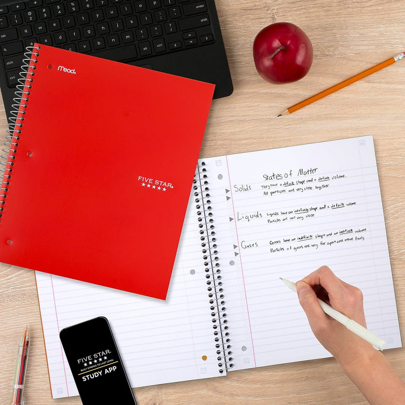 Five Star 5-Subject Subject Notebooks, 8" x 10.5", Wide Ruled, 200 Sheets, Each (51016)