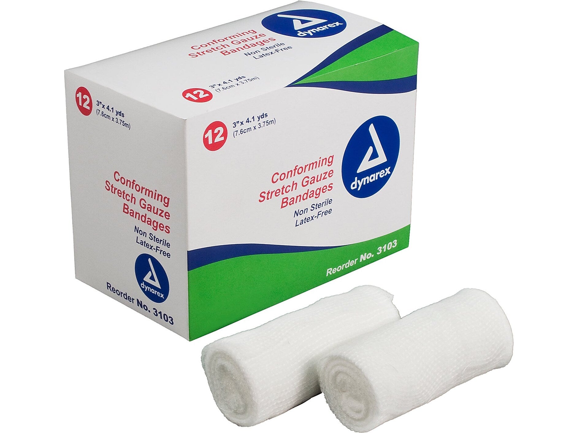Dynarex 3" Single-Ply Stretch Gauze Bandage, 12/Pack, 8 Packs/Carton (3103)