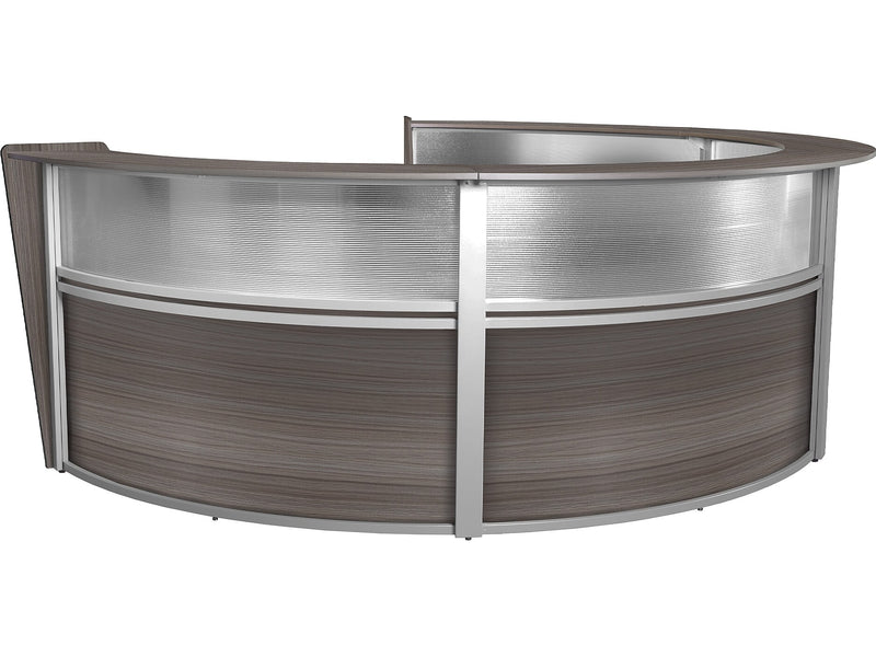 Regency Marque 142"W Curved Reception Desk Workstation, Driftwood Gray (77314GY)