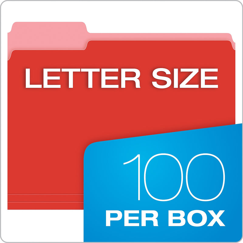 Pendaflex Recycled File Folder, 1/3-Cut Tab, Assorted, Letter Size, Red, 100/Box (4210 1/3 RED)