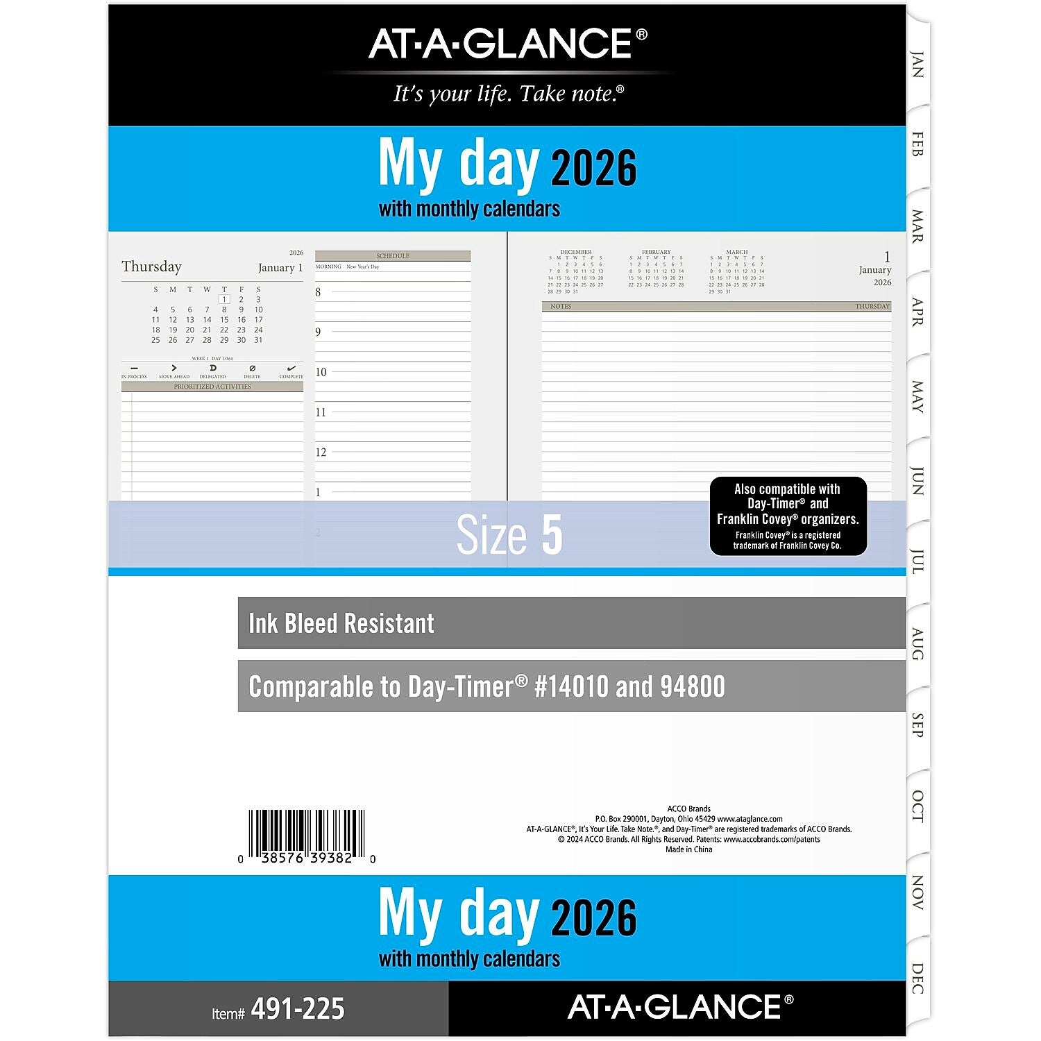 2026 AT-A-GLANCE 11" x 8.5" Daily & Monthly Planner Refill Pages, White/Brown (491-225-26)