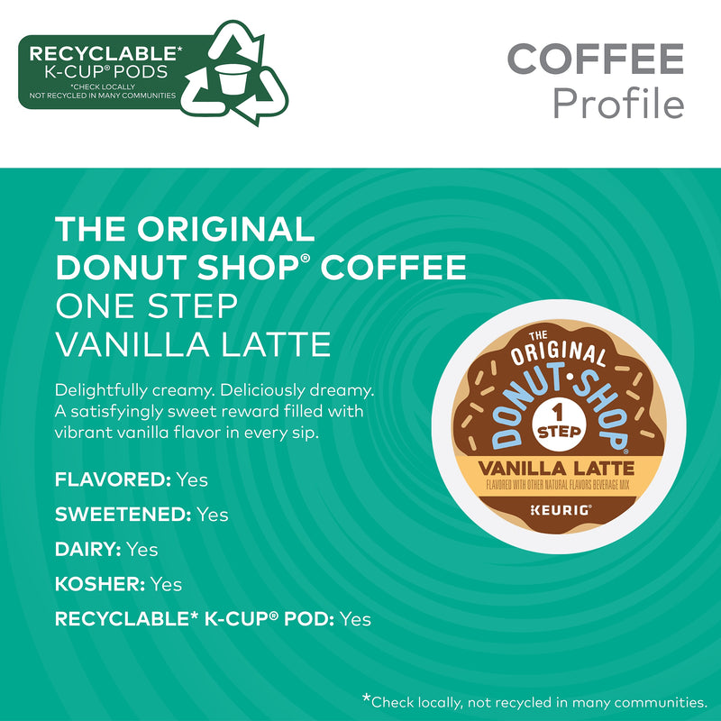 The Original Donut Shop One-Step Vanilla Latte Coffee Keurig K-Cup Pod, Dark Roast, 20/Box, 4 Boxes/Carton (381779CT)