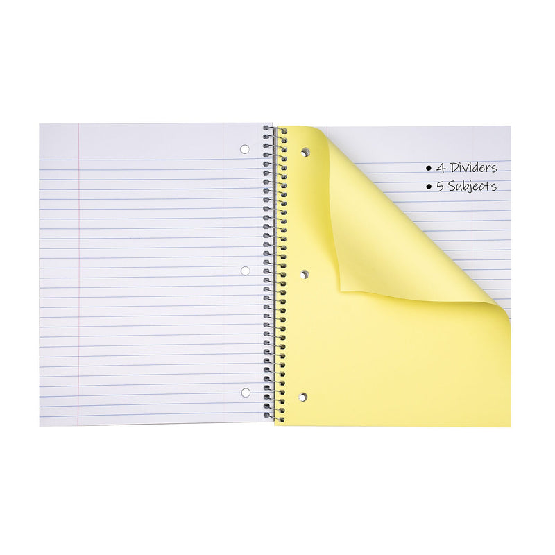 C-Line 5-Subject Subject Notebooks, Wide Ruled, 180 Sheets, Assorted Colors, 3/Bundle (CLI22051-3)