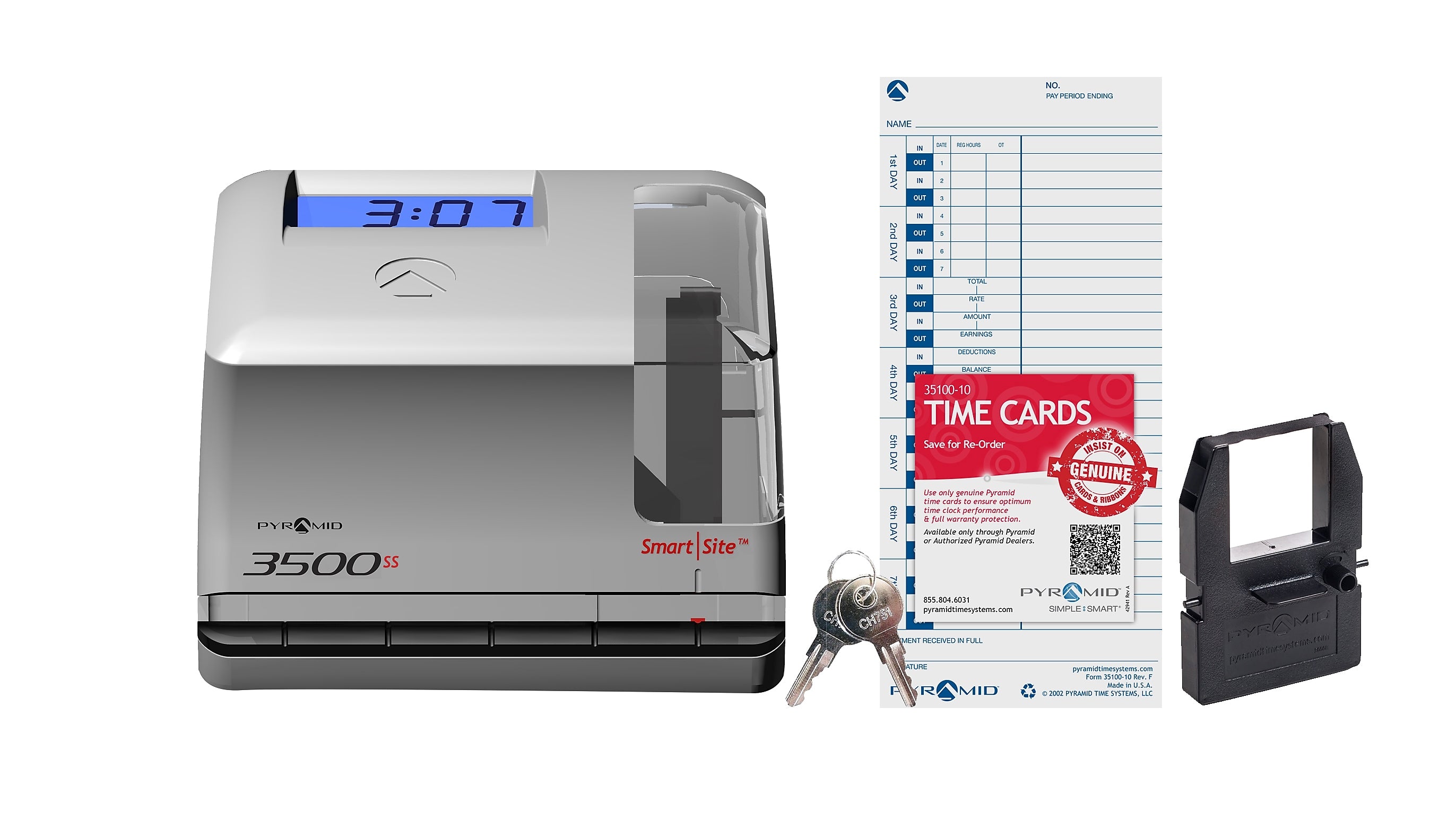 Pyramid Time Systems 3500 Series Unlimited Employee Punch Card Time Clock System, Light Gray/Charcoal (3500ss)