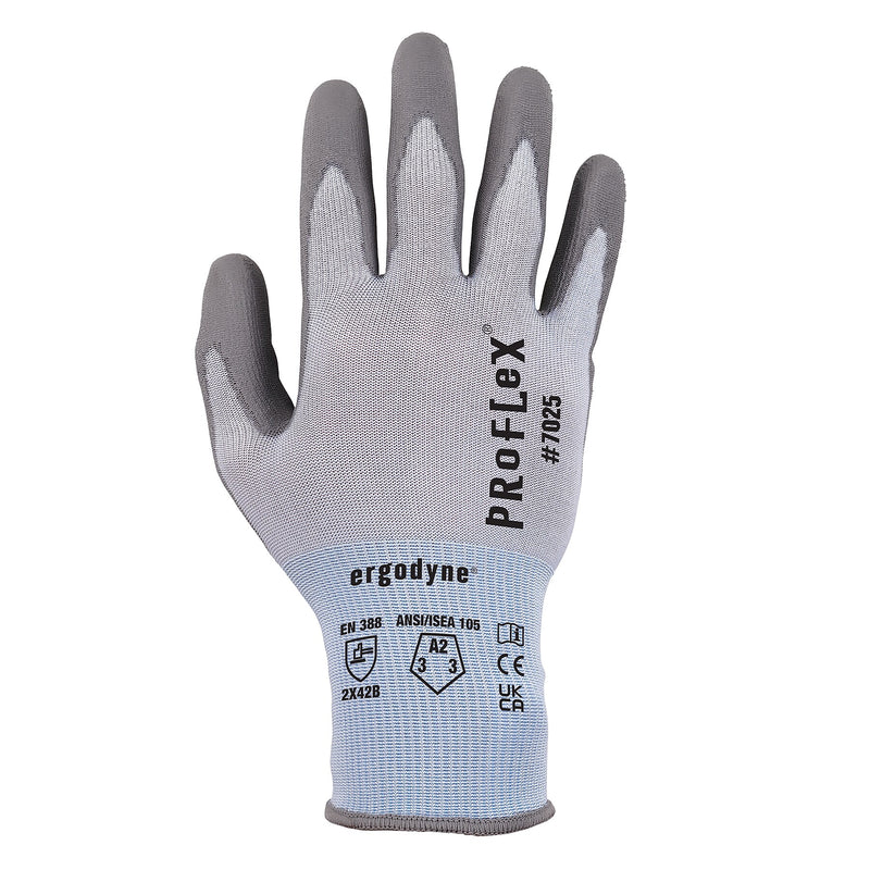 Ergodyne ProFlex 7025 PU Coated Cut-Resistant Gloves, ANSI A2, Blue, Medium, 1 Pair (10433)